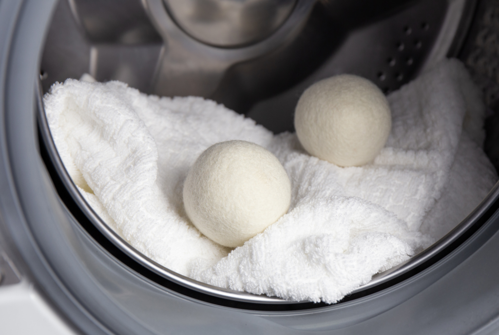 Wool balls in a dryer.