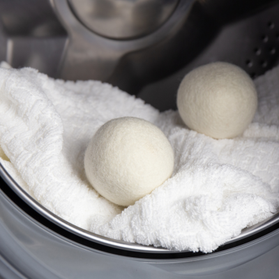 Wool balls in a dryer.