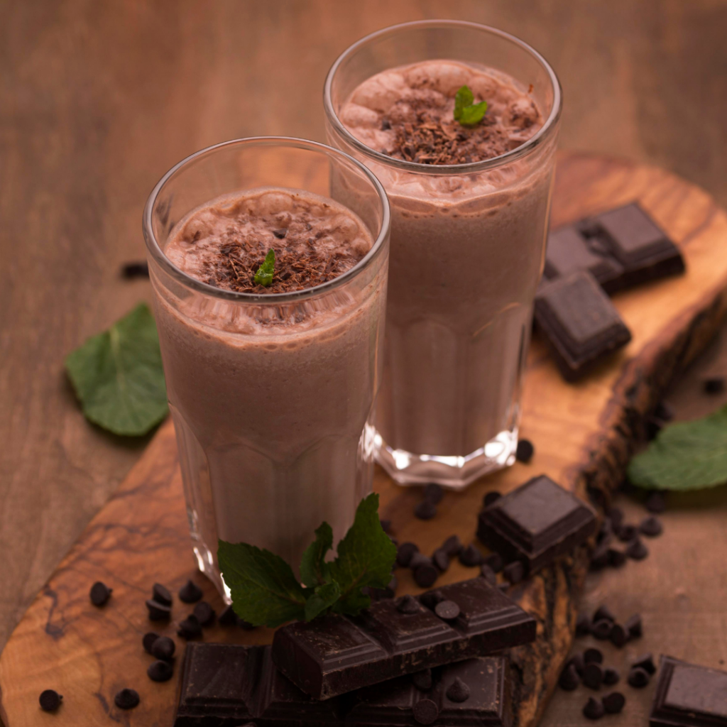 Raw chocolate and mint protein shake.